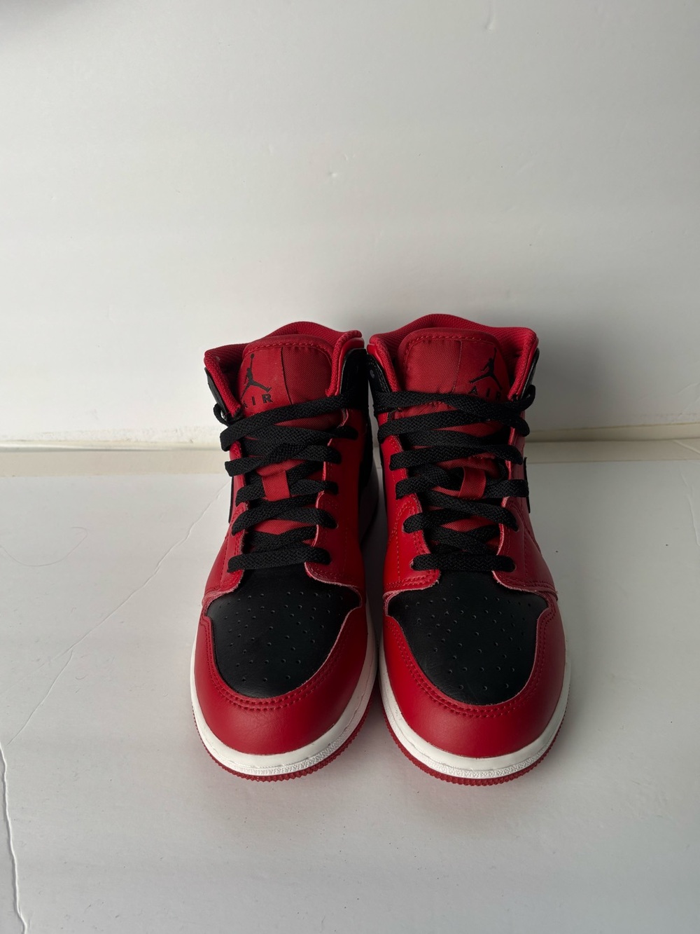 Jordan 1 Mid red/black sneakers. Boys size 5.